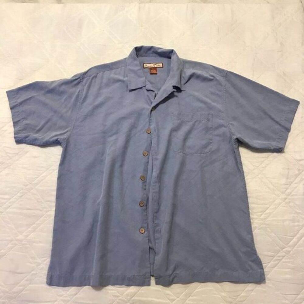 Paradise Blue Silk blue button up‎ shirt Large